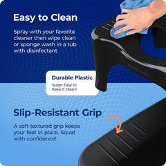 Squatty Potty limpieza con paño mostrando mantenimiento sencillo
