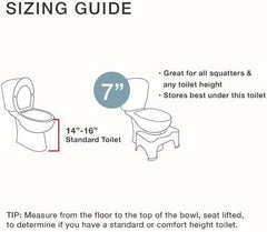 Primer plano de material Squatty Potty y etiqueta de durabilidad