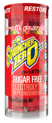 Detalle de etiqueta nutricional Sqwincher con electrolitos y sin azúcar añadida visible