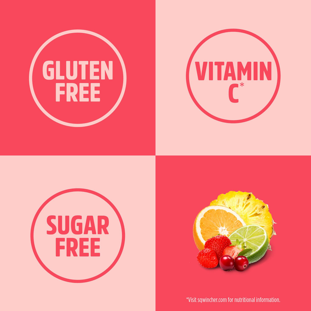 Sqwincher etiqueta nutricional mostrando cero azúcar y bajo en calorías