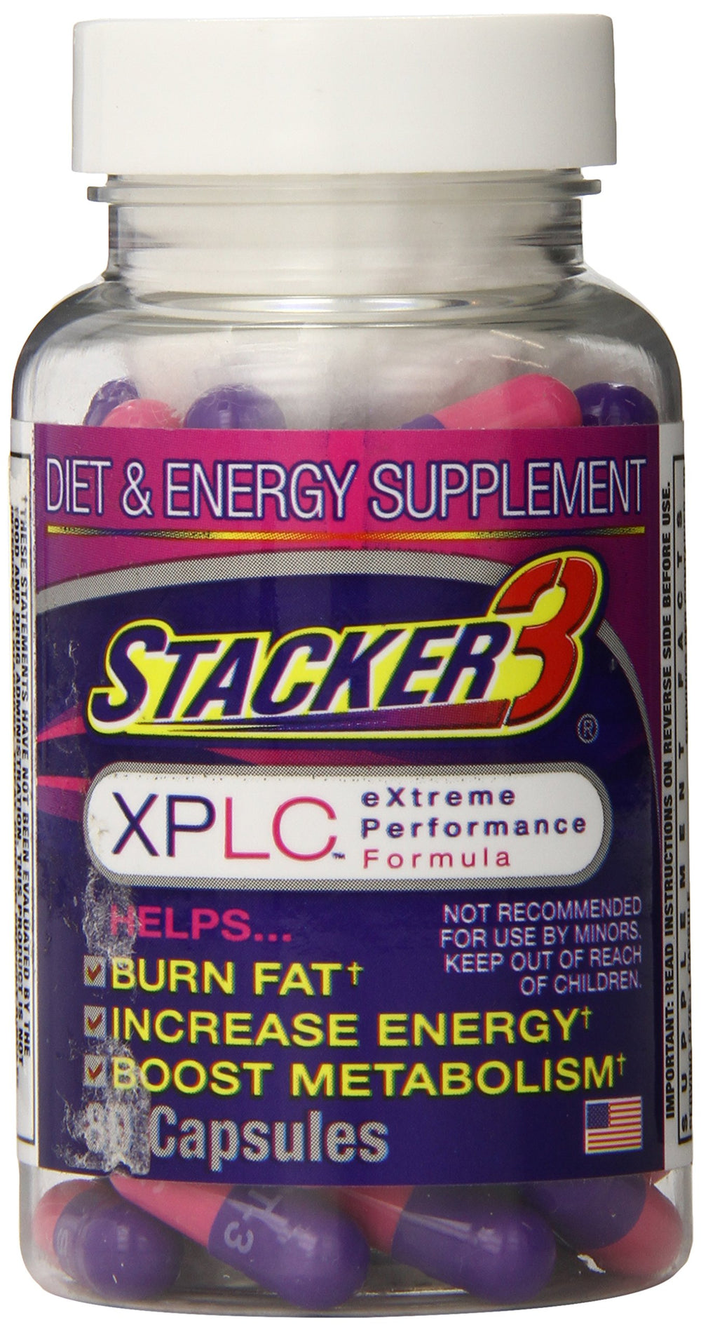 STACKER 2 envase frontal mostrando 80 cápsulas y beneficios energéticos