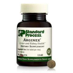 Standard Process Arginex envase frontal mostrando tabletas y beneficios