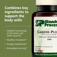 Standard Process Cardio-Plus etiqueta con lista de ingredientes y ventajas