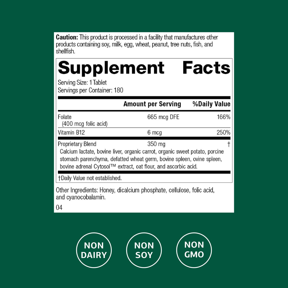 Close-up de tabletas Standard Process Folic Acid B12 que facilita dosificación precisa