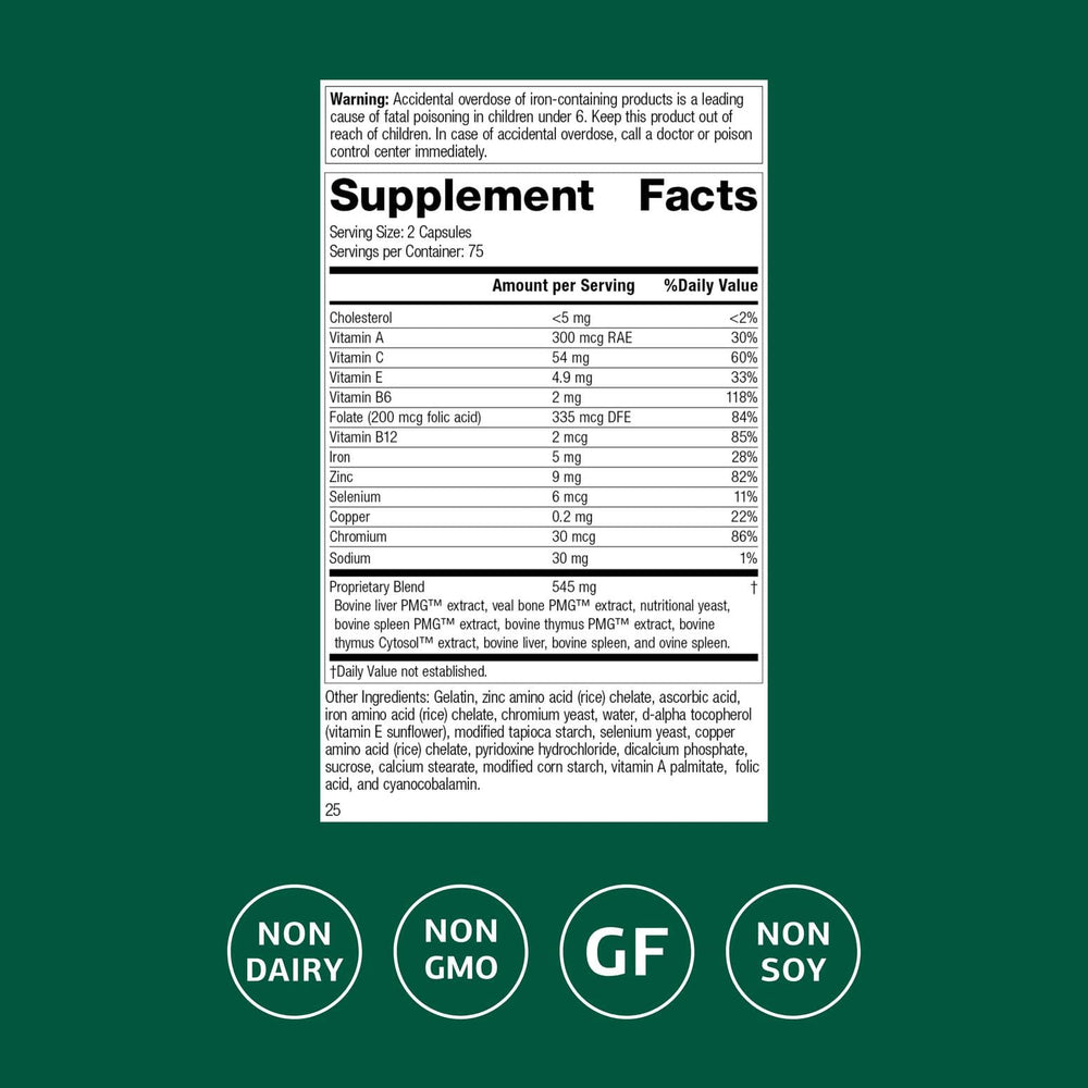 Etiqueta de Immuplex Standard Process con lista de ingredientes y beneficios visibles
