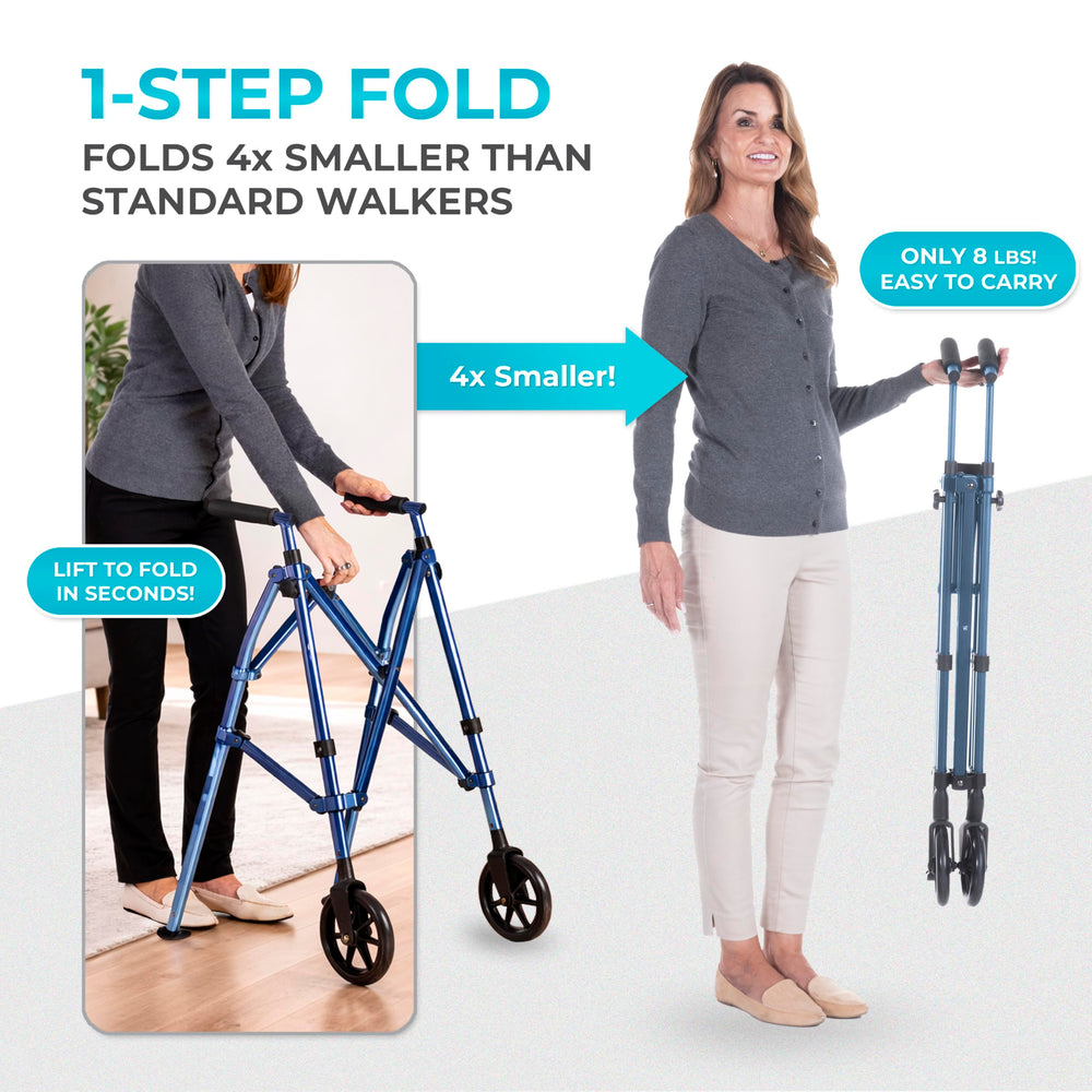 Stander plegado compacto listo para transporte y ahorro de espacio