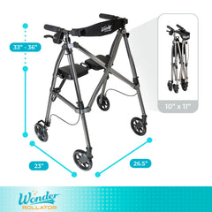Able Life Stander Space Saver comparación de tamaño junto a una silla mostrando huella reducida