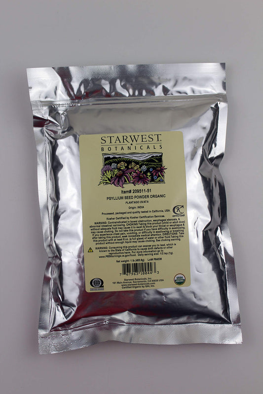 Starwest Botanicals Polvo de Plantago ovata en envase reutilizable para mezclar en bebidas
