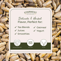 Starwest Botanicals semillas en cuchara mostrando cantidad y escala práctica