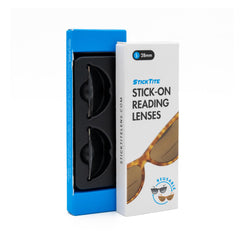 STICKTITE LENS empaque frontal mostrando el par y beneficio práctico