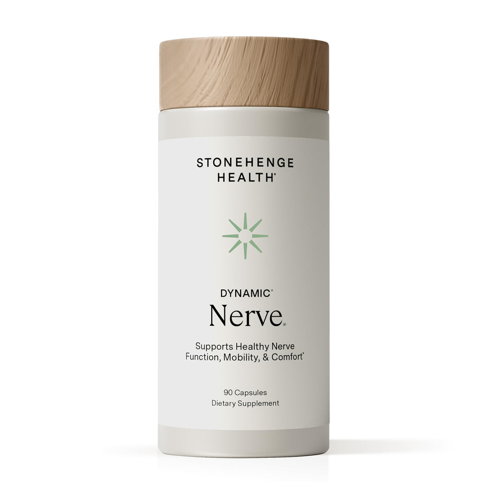 Stonehenge Health frasco frontal mostrando 90 cápsulas para confort nervioso