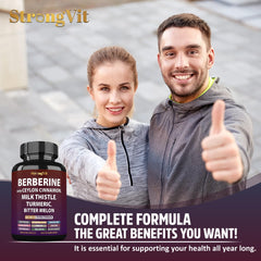 StrongVit frasco junto a mano para ver escala y tamaño del producto