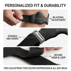 Stryde Strap etiqueta con materiales que destaca elasticidad y durabilidad
