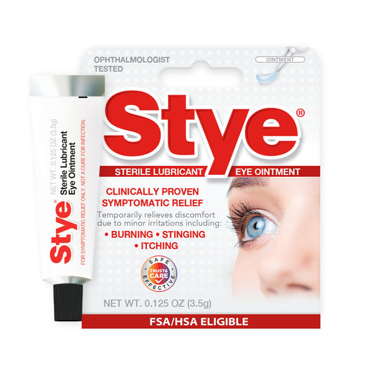 Stye tubo frontal mostrando diseño y tamaño práctico para alivio nocturno