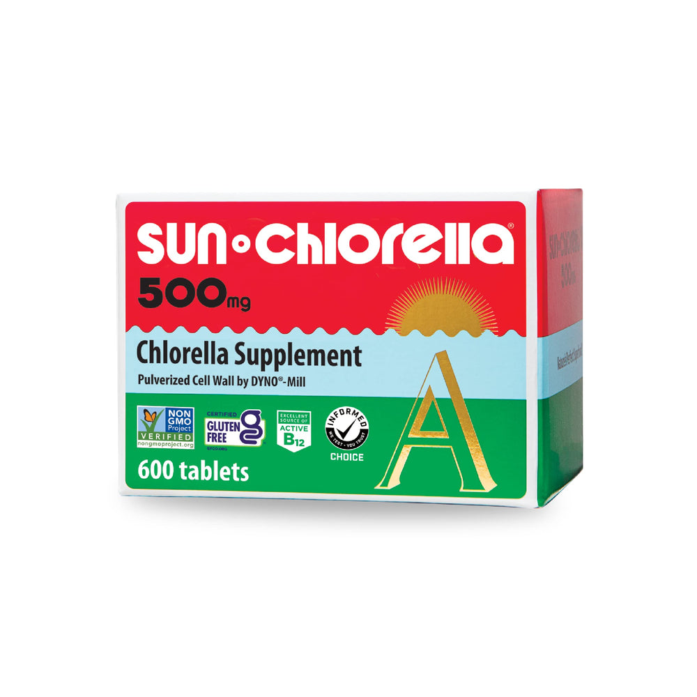 Sun Chlorella empaque frontal mostrando formato y beneficios