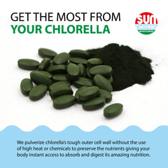 Sun Chlorella etiqueta con lista de ingredientes y certificaciones