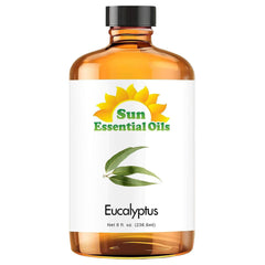 Sun Essential Oils eucalyptus oil bottle with dropper for precise application and lasting freshness.