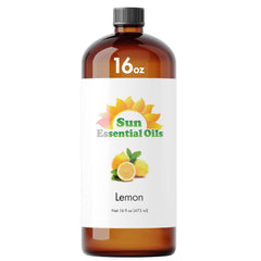 Sun Essential Oils botella frontal con etiqueta clara y aroma cítrico beneficiosa