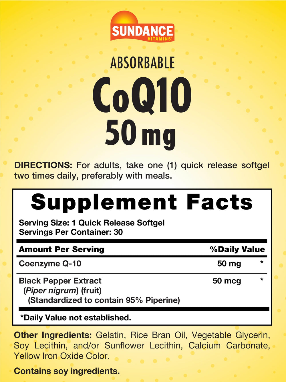 Sundance CoQ10 50 mg, cápsulas suaves de liberación rápida para tomar