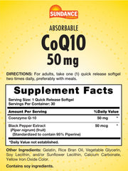 Sundance CoQ10 50 mg, cápsulas suaves de liberación rápida para tomar