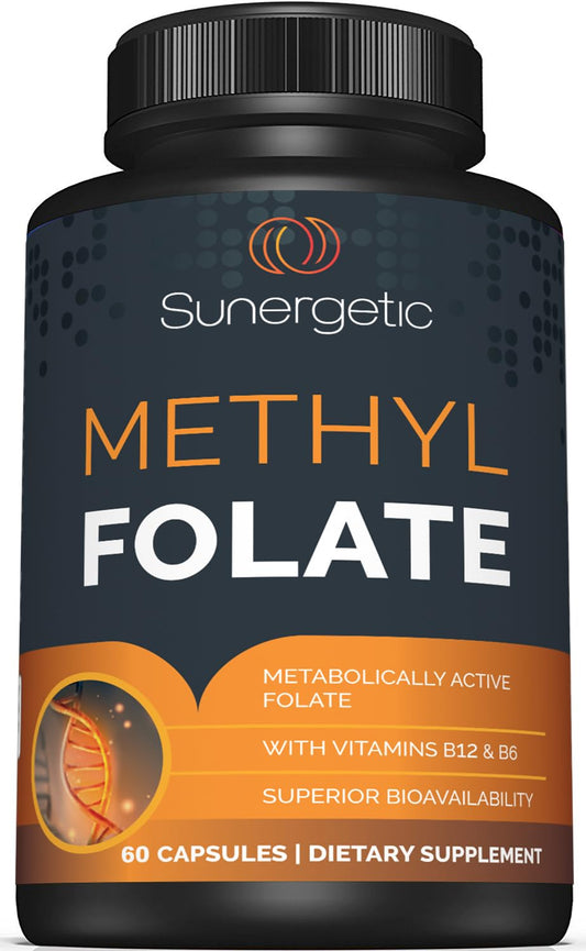Sunergetic Methylfolate 400 mcg cápsula para apoyo metabólico y energía.