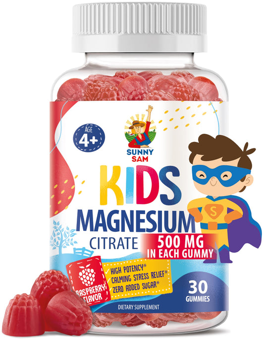Sunny Sam sugar-free magnesium gummies for kids bottle supports a calm bedtime routine