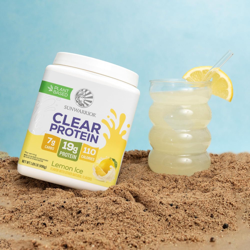 Sunwarrior etiqueta de ingredientes enfocada, ingredientes simples y transparentes