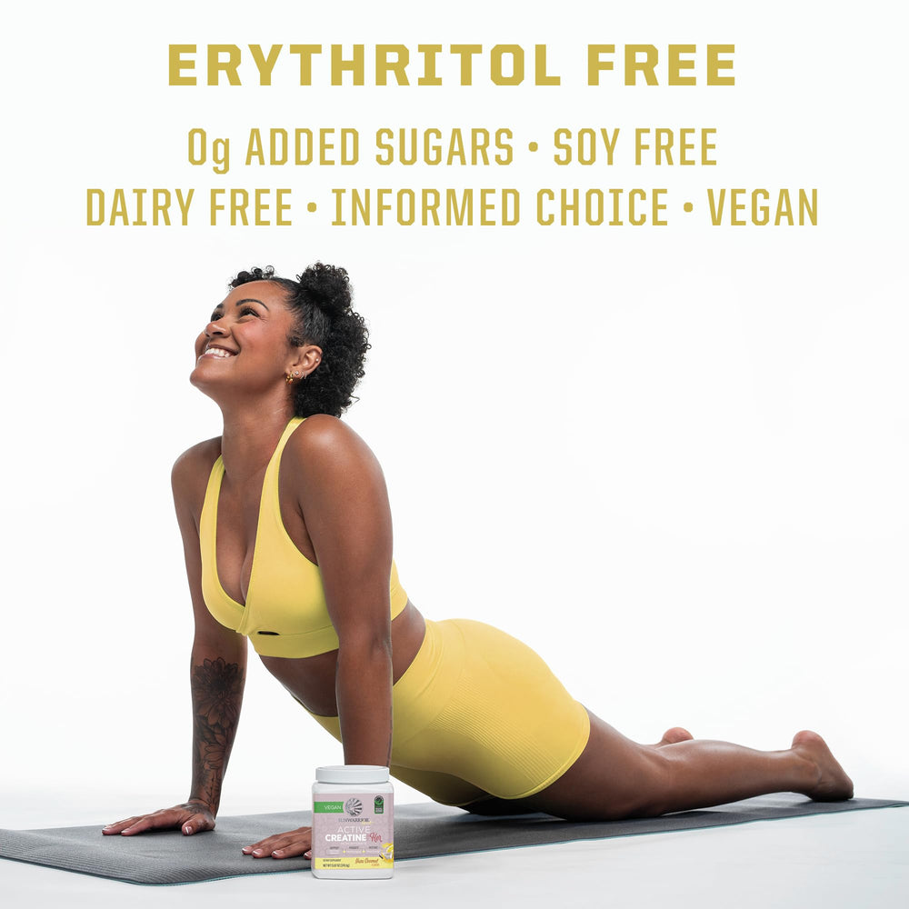 Etiqueta y embalaje de Sunwarrior Creatina Monohidratada Yuzu Coco para compra consciente.