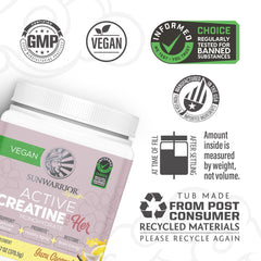 Mezcla Sunwarrior Creatina Monohidratada Yuzu Coco en vaso con agua fría.