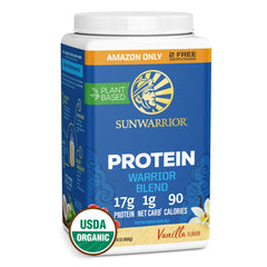 Sunwarrior envase delantero vainilla mostrando el diseño y el tamaño del producto, ideal para identificarlo