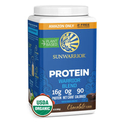 Sunwarrior envase frontal chocolate mostrando diseño y ración clara