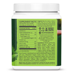 Sunwarrior Organic Greens Powder mint label highlights clean organic formula.