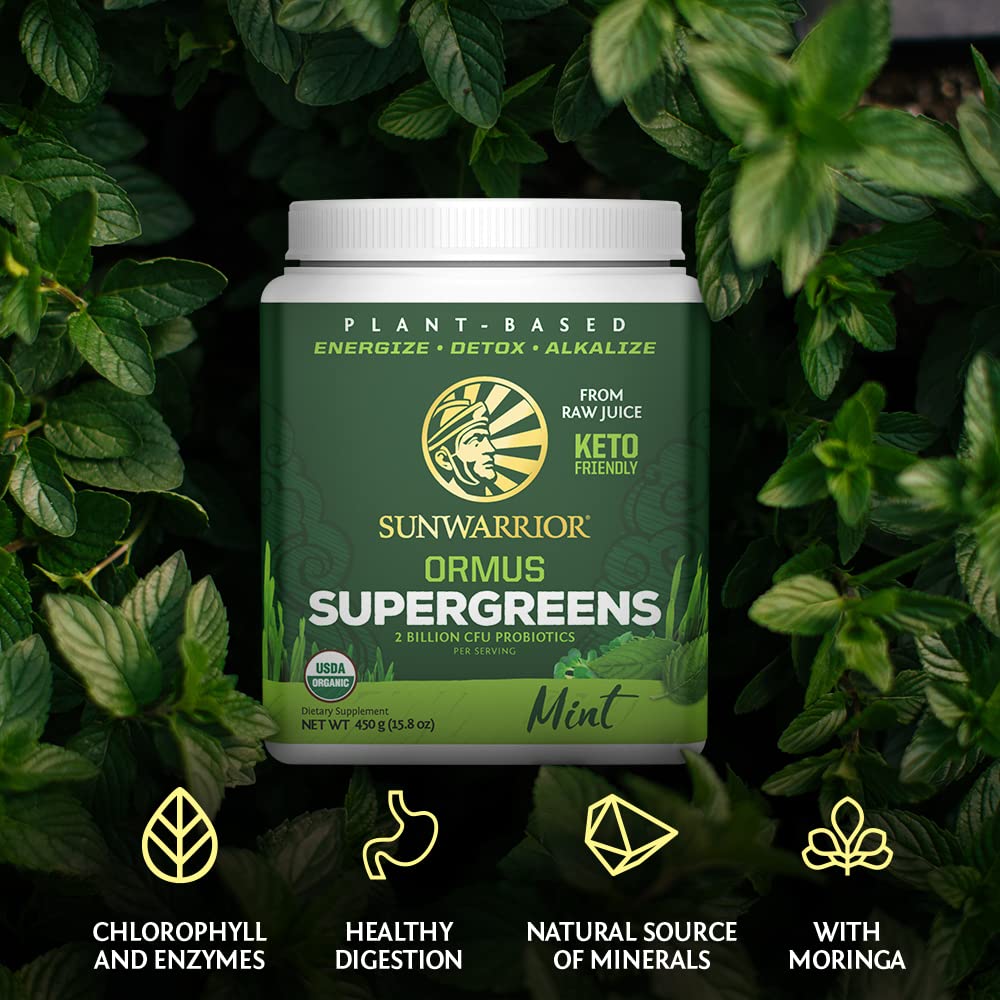 Sunwarrior Organic Greens Powder morning shake promotes a greens-forward start.