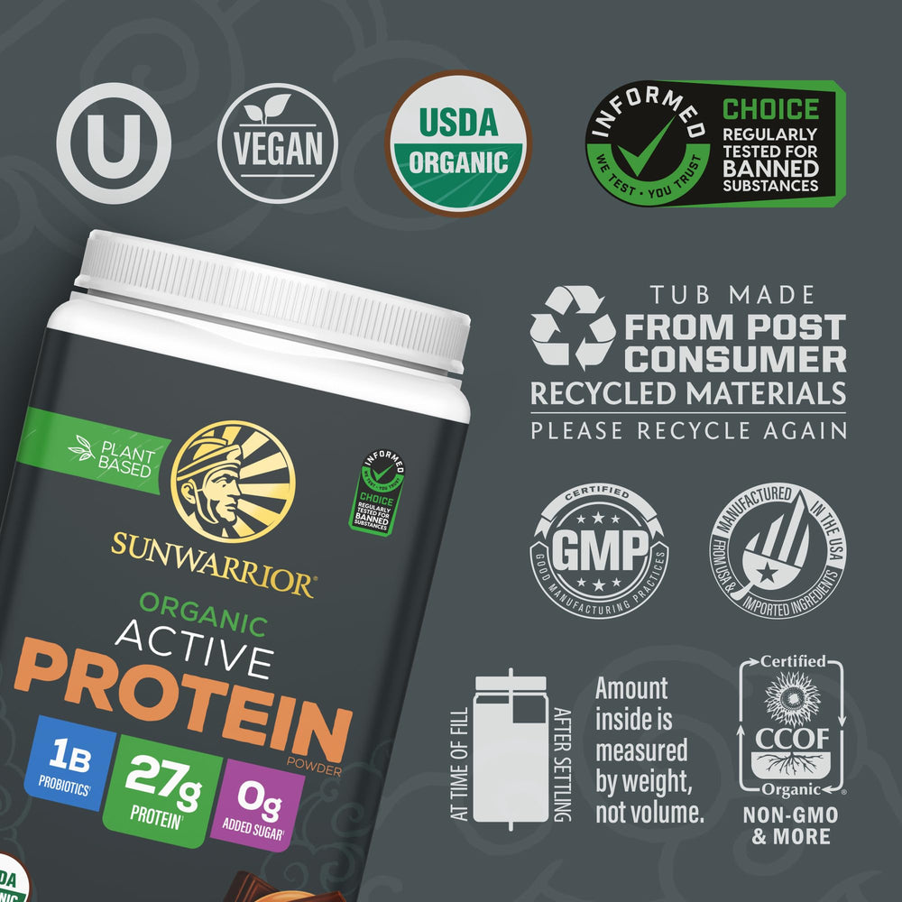 Sunwarrior batido mezclado en vaso listo para beber, recuperación rápida post entrenamiento