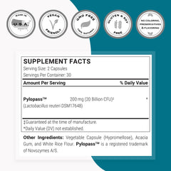Supersmart H. Pylori Formula, envase de 60 cápsulas, cómodo para la toma diaria.