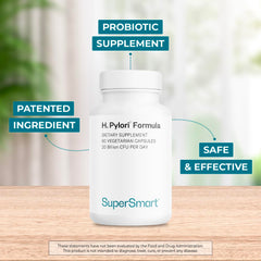 Supersmart H. Pylori Formula, etiqueta frontal con dosis diaria sugerida.