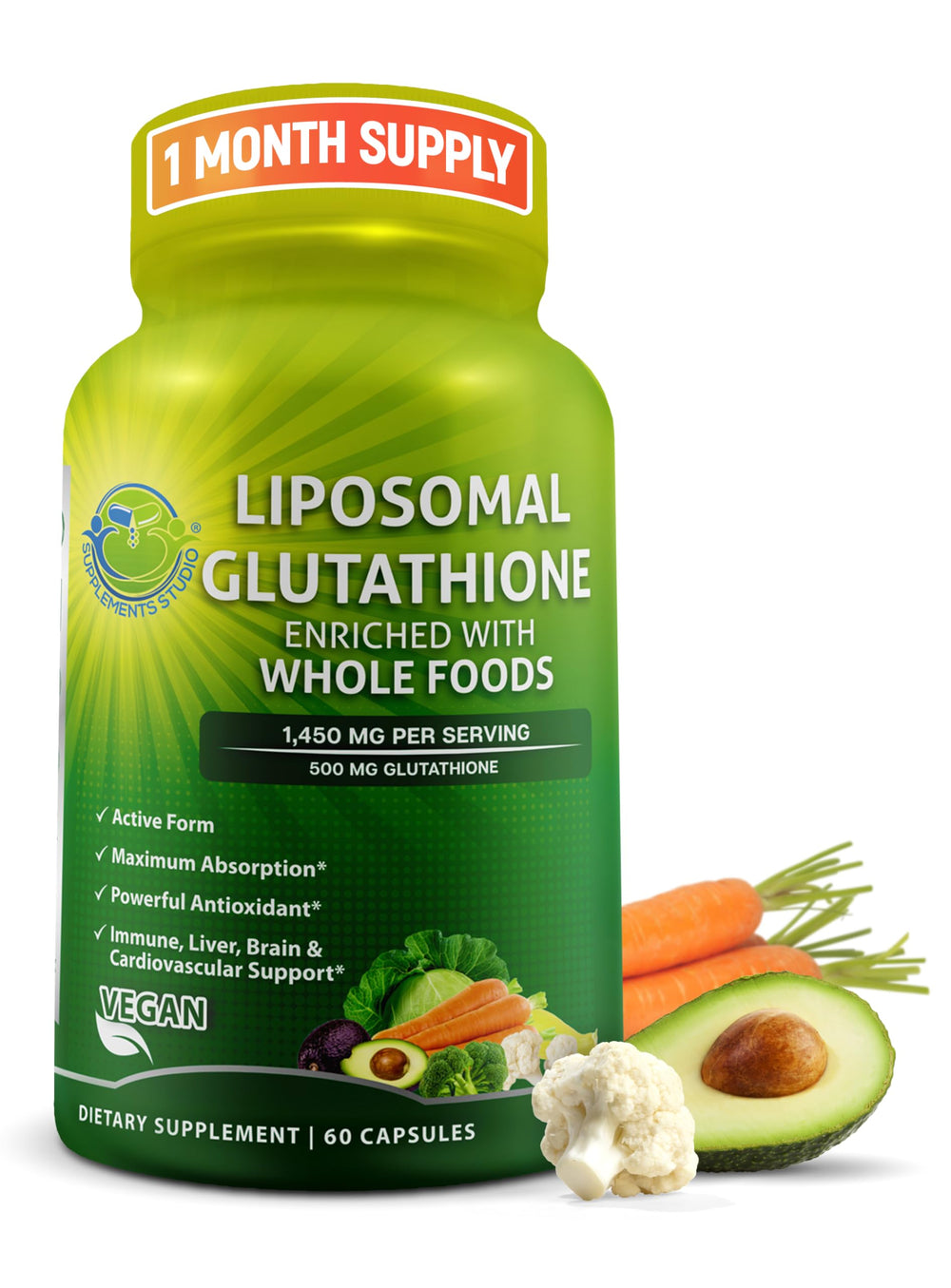 SUPPLEMENTS STUDIO Liposomal Glutathione en botella, apoyo al sistema inmune y detox suave.
