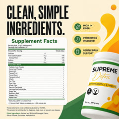 Supreme Detox polvo textura fina visible, mezcla fácil y rápida