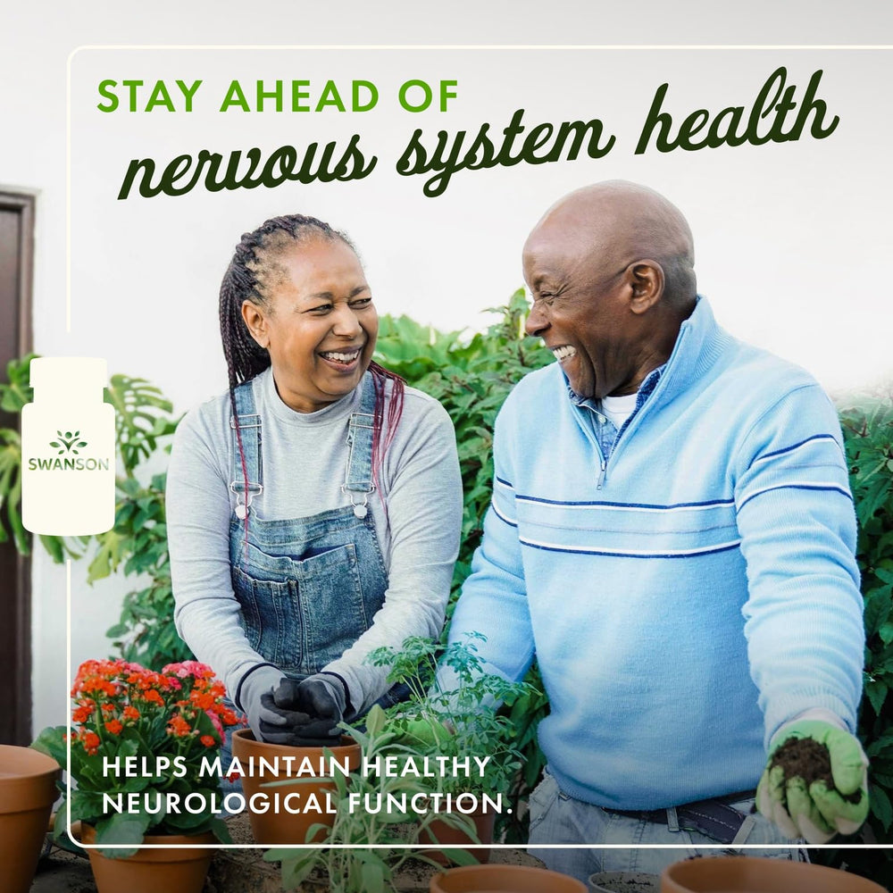 Frente de botella Swanson: cápsulas para enfoque y vitalidad diaria.