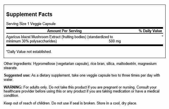 Cápsulas Swanson Agaricus Blazei, potencia la respuesta inmunitaria natural