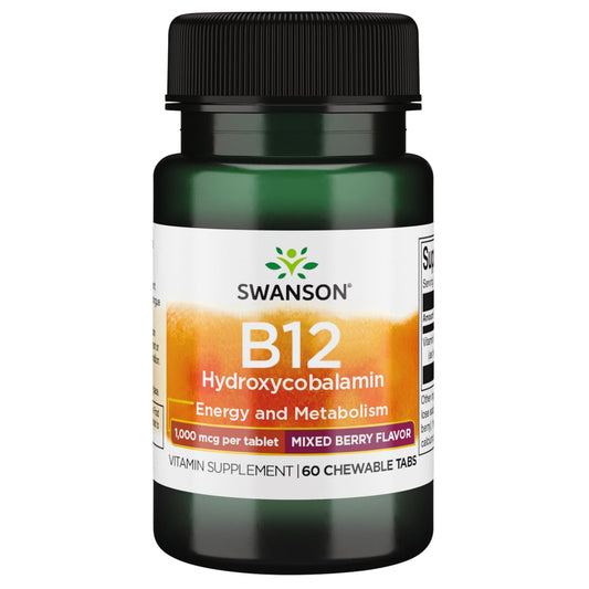 Swanson B-12 1000 mcg tabletas masticables para energía diaria.