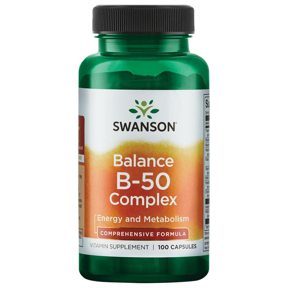 Swanson B-50 Complex, botella-energía, posible apoyo a la vitalidad diaria.