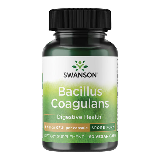 Swanson Bacillus Coagulans en bote de 60 cápsulas vegetales, posible apoyo digestivo diario.