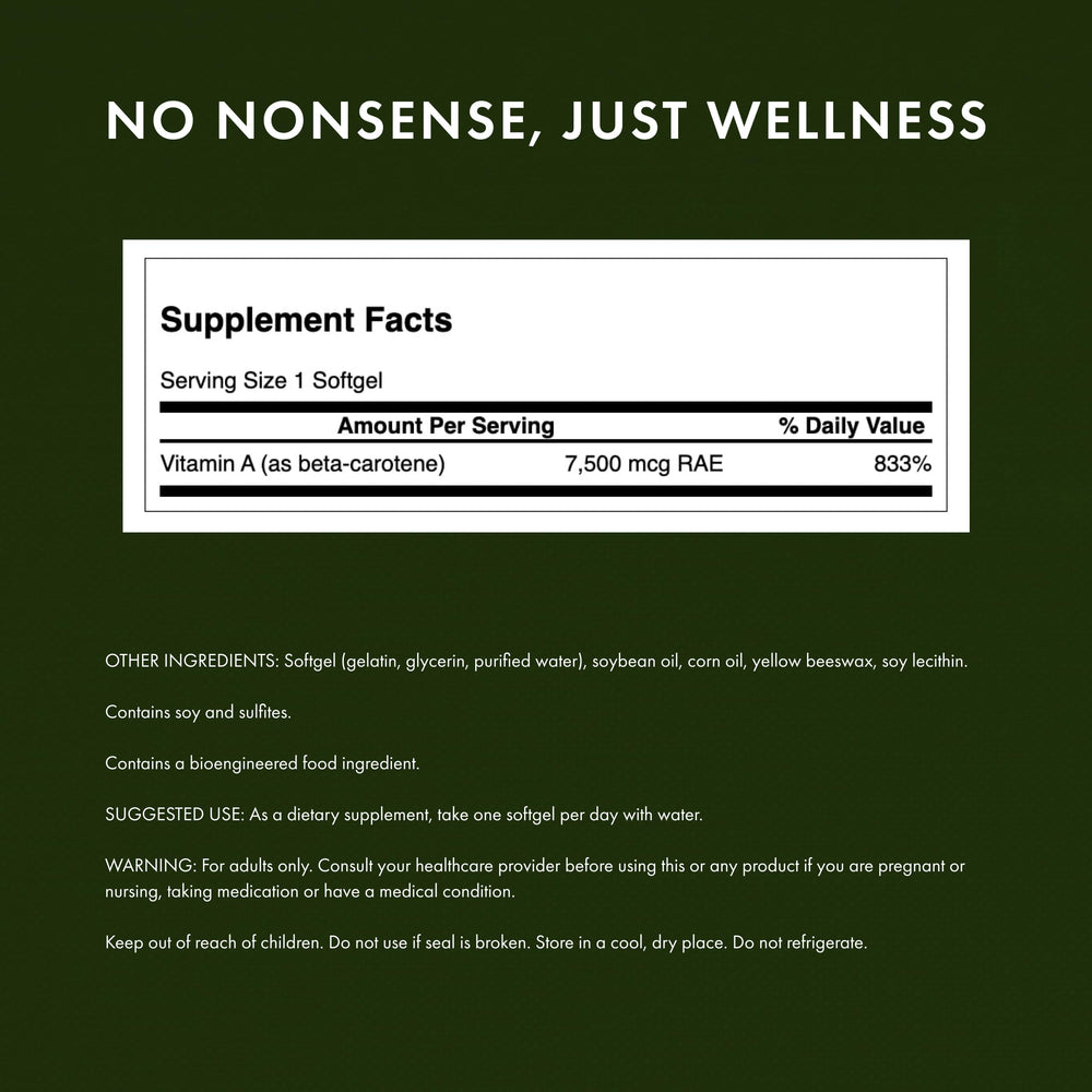 Swanson beta-caroteno, etiqueta visible, garantía de calidad y trazabilidad