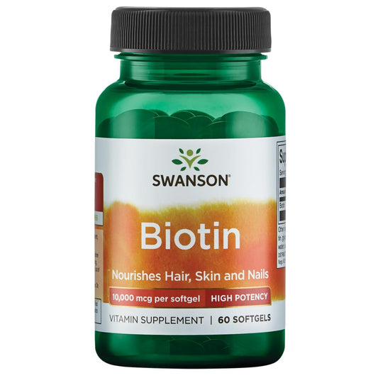 Swanson Biotina de alta potencia, botella; apoyo para cabello sano y uñas fuertes.