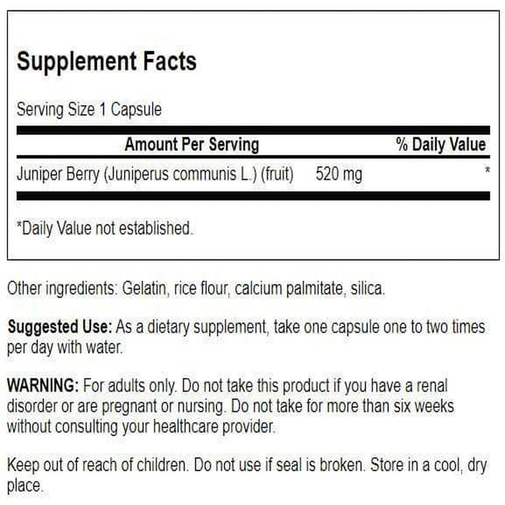 Cápsulas Swanson de enebro (52 mg) para apoyo al equilibrio hídrico diario.