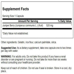 Cápsulas Swanson de enebro (52 mg) para apoyo al equilibrio hídrico diario.