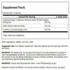 Swanson cúrcuma ajo cayena: etiqueta frontal con ingredientes clave