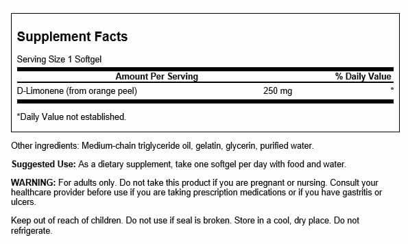 Swanson D-Limonene: cápsulas para uso diario en tu rutina de bienestar.