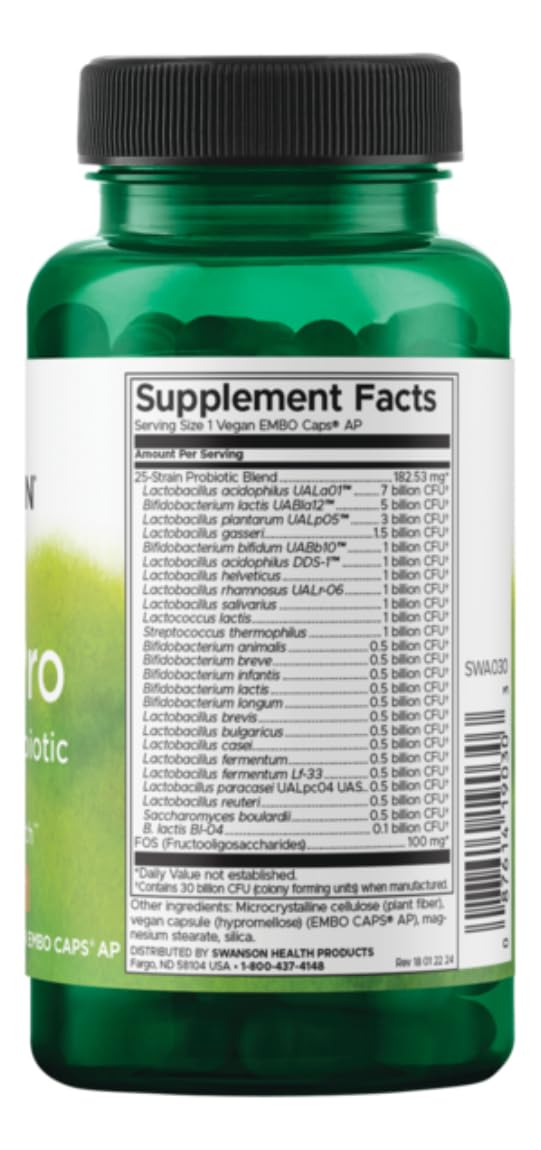 Swanson Epic-Pro etiqueta del probiótico con 25 cepas para apoyar el microbioma intestinal.